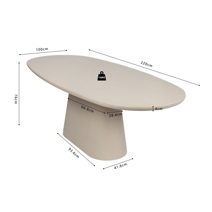Table à manger TARAVI – 220 cm – Design béton – Coloris ciment beige – Plateau et pieds en MDF 