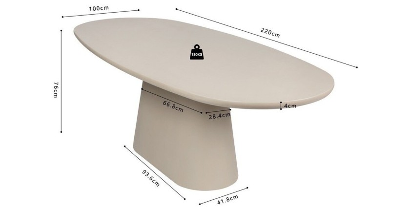 Table à manger TARAVI – 220 cm – Design béton – Coloris ciment beige – Plateau et pieds en MDF 