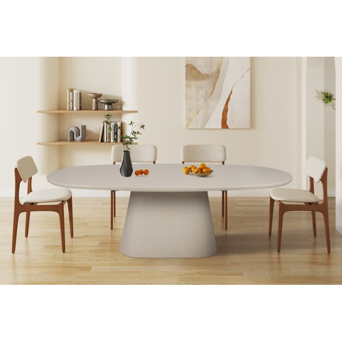 Table à manger TARAVI – 220 cm – Design béton – Coloris ciment beige – Plateau et pieds en MDF 