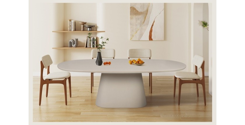 Table à manger TARAVI – 220 cm – Design béton – Coloris ciment beige – Plateau et pieds en MDF 