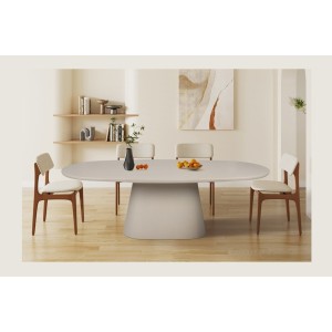 Table à manger TARAVI – 220 cm – Design béton – Coloris ciment beige – Plateau et pieds en MDF 