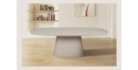 Table à manger TARAVI – 220 cm – Design béton – Coloris ciment beige – Plateau et pieds en MDF 