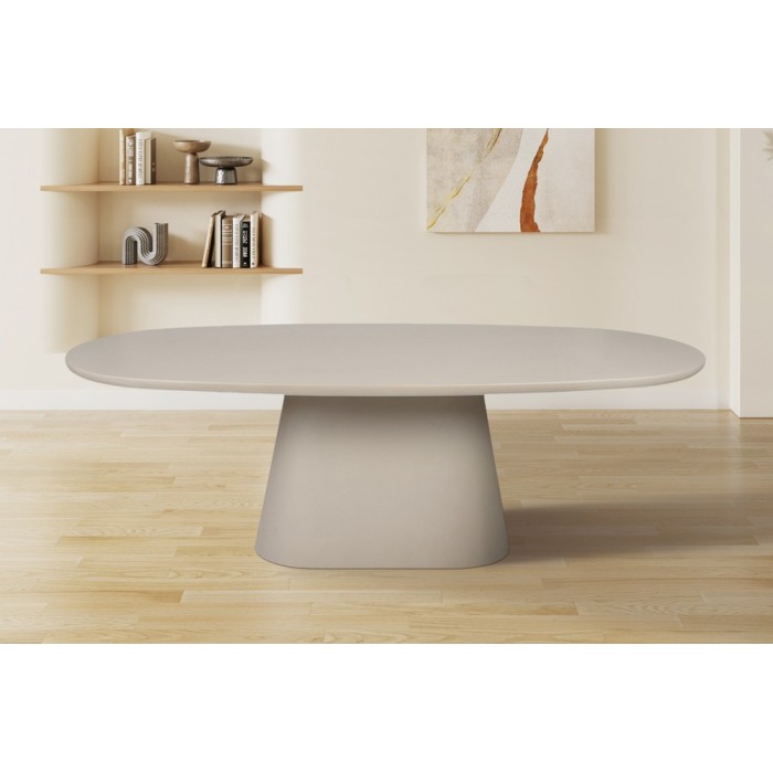 Table à manger TARAVI – 220 cm – Design béton – Coloris ciment beige – Plateau et pieds en MDF 