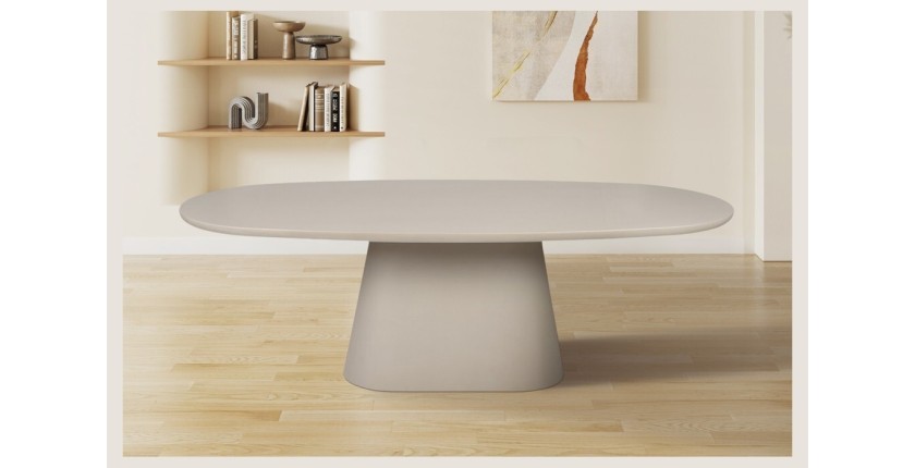 Table à manger TARAVI – 220 cm – Design béton – Coloris ciment beige – Plateau et pieds en MDF 