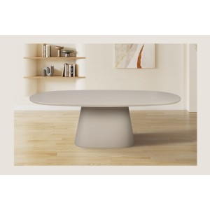 Table à manger TARAVI – 220 cm – Design béton – Coloris ciment beige – Plateau et pieds en MDF 
