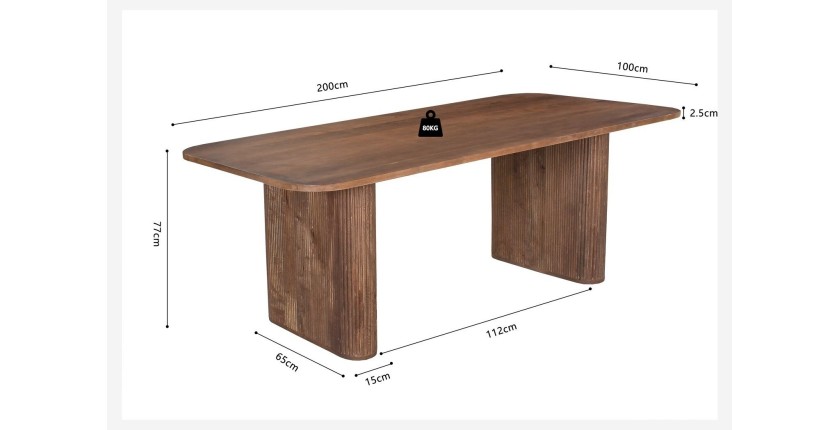 Table à manger TALVORA – 200 cm – Bois de manguier massif – Style contemporain – Finition naturelle robuste 