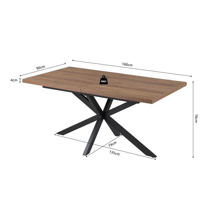 Table extensible KALVANO – 160 à 200 cm – Chêne foncé – Plateau 40 mm – Design contemporain 