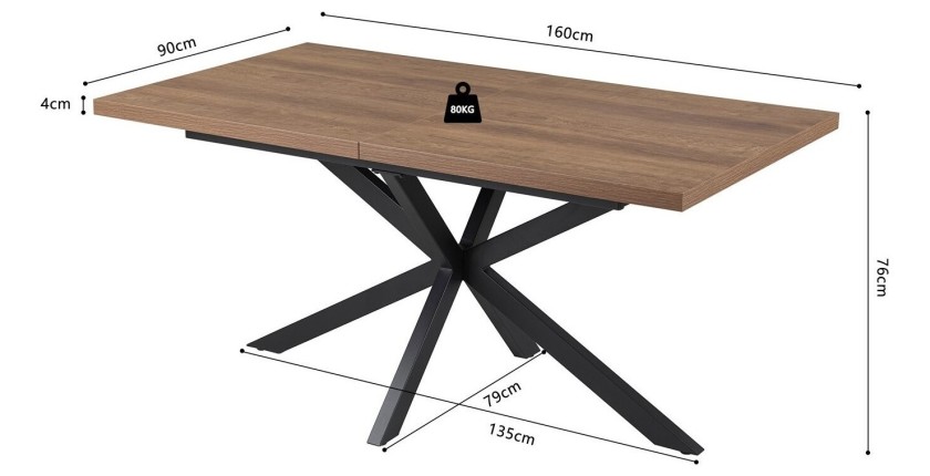 Table extensible KALVANO – 160 à 200 cm – Chêne foncé – Plateau 40 mm – Design contemporain 