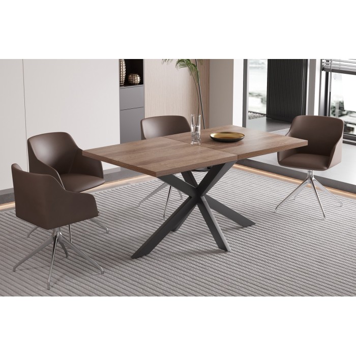 Table extensible KALVANO – 160 à 200 cm – Chêne foncé – Plateau 40 mm – Design contemporain 