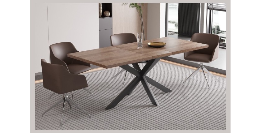 Table extensible KALVANO – 160 à 200 cm – Chêne foncé – Plateau 40 mm – Design contemporain 