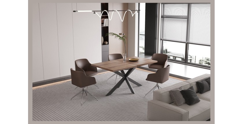 Table extensible KALVANO – 160 à 200 cm – Chêne foncé – Plateau 40 mm – Design contemporain 