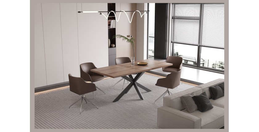 Table extensible KALVANO – 160 à 200 cm – Chêne foncé – Plateau 40 mm – Design contemporain 