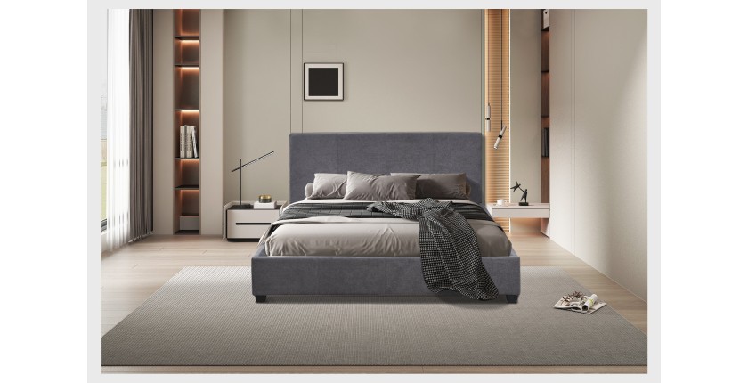 Lit double ROMA 160x200 cm – PU gris – Sommier inclus – Design moderne et confort quotidien