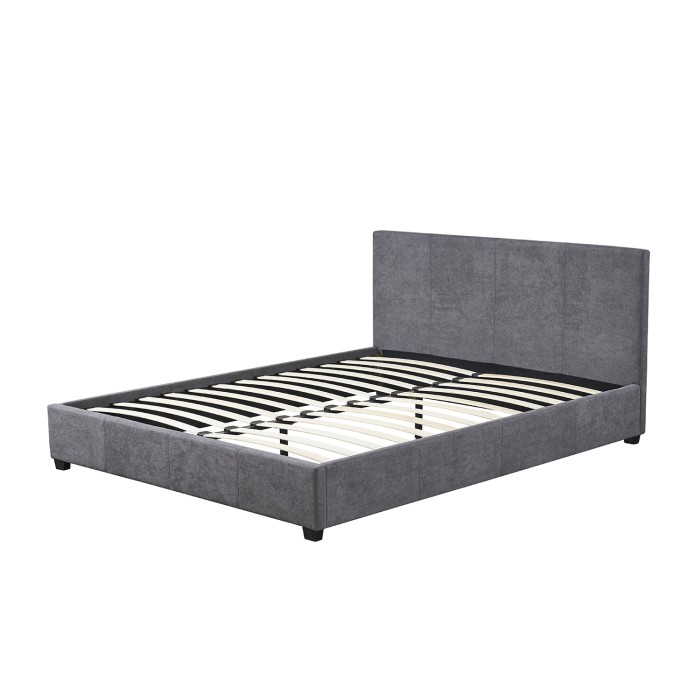Lit double ROMA 160x200 cm – PU gris – Sommier inclus – Design moderne et confort quotidien