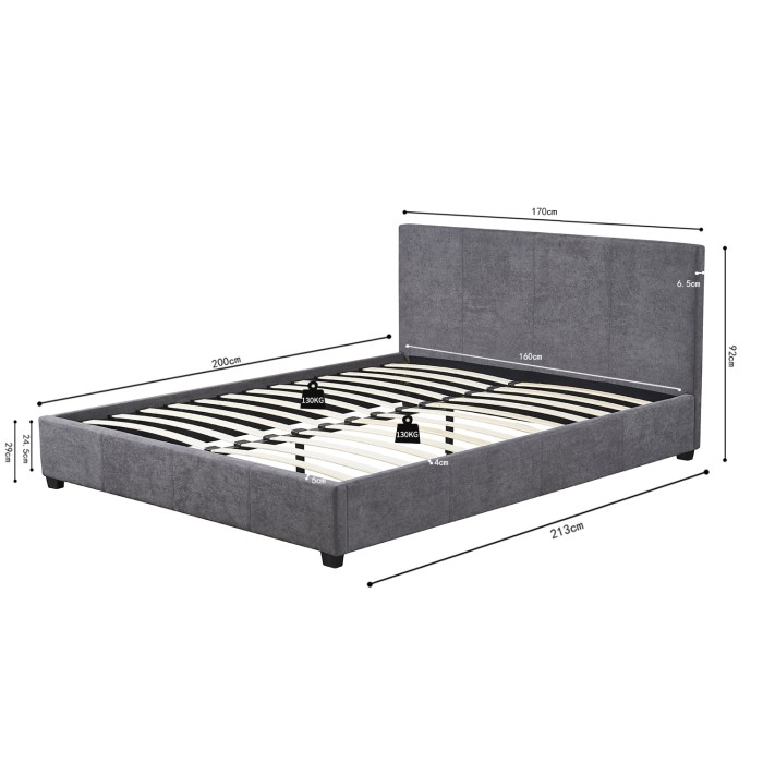 Dubbel bed ROMA 160x200 cm - PU grijs - Inclusief lattenbodem - Modern ontwerp en dagelijks comfort