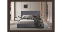 Lit double ROMA 160x200 cm – PU gris – Sommier inclus – Design moderne et confort quotidien