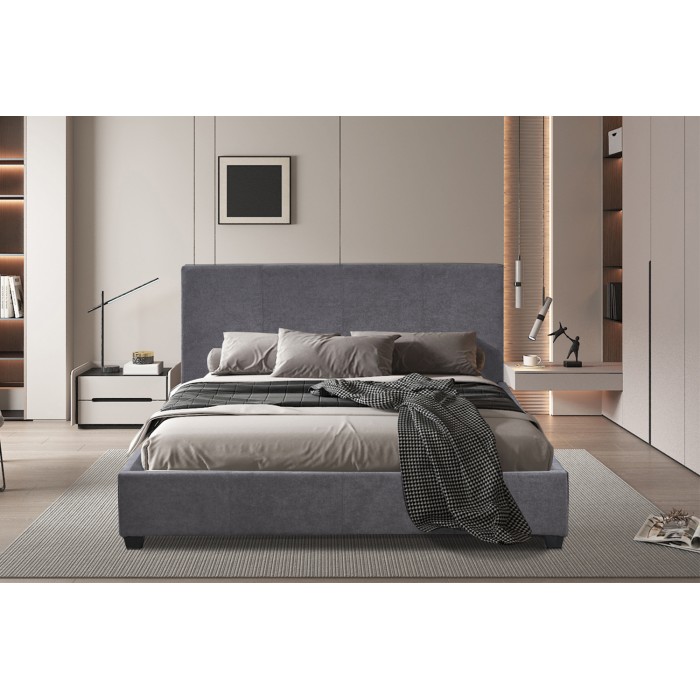 Dubbel bed ROMA 160x200 cm - PU grijs - Inclusief lattenbodem - Modern ontwerp en dagelijks comfort