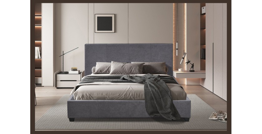 Lit double ROMA 160x200 cm – PU gris – Sommier inclus – Design moderne et confort quotidien