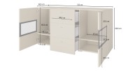 Buffet RAMOS 130 cm – Beige clair – LED multicolore intégrée – 2 portes vitrées et 3 tiroirs
