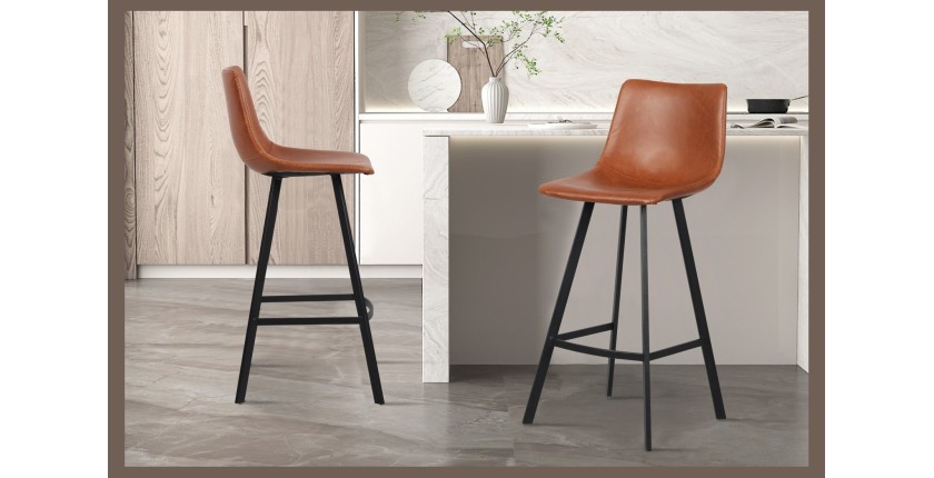 2er Set Barhocker OZON – Farbe Cognac – Sitz aus PU – Moderner Komfort und eleganter Stil
