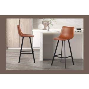 2er Set Barhocker OZON – Farbe Cognac – Sitz aus PU – Moderner Komfort und eleganter Stil