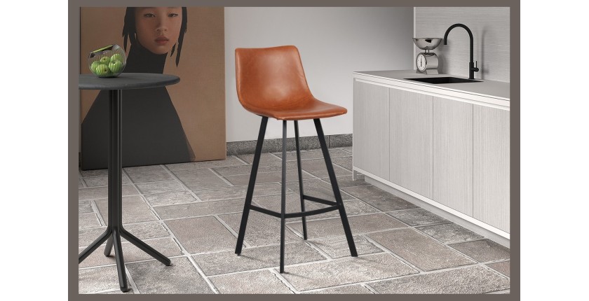 2er Set Barhocker OZON – Farbe Cognac – Sitz aus PU – Moderner Komfort und eleganter Stil