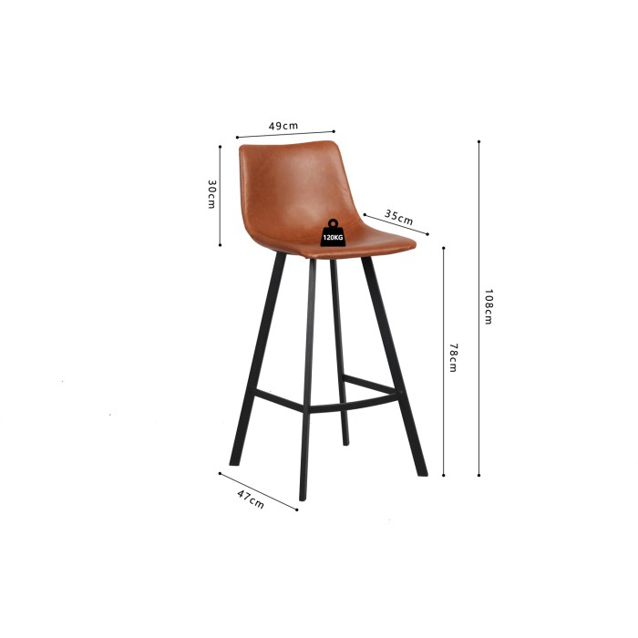 Lote de 2 taburetes de bar OZON – Color coñac – Asiento de PU – Confort moderno y estilo elegante