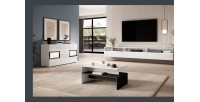 Buffet RAMOS – 2 porte in vetro + 3 cassetti – Color bianco lucido e nero – LED non inclusa