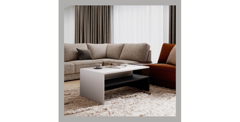 Table basse RAMOS – Coloris noir et blanc – Design moderne – Plateau intermédiaire et structure géométrique