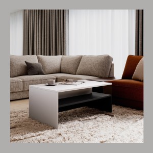 Table basse RAMOS – Coloris noir et blanc – Design moderne – Plateau intermédiaire et structure géométrique