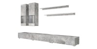 Set salotto da parete RAMOS – Effetto cemento grigio – Mobile TV XL + vetrine + scaffali – Senza LED