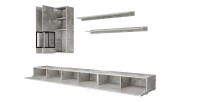 Set salotto da parete RAMOS – Effetto cemento grigio – Mobile TV XL + vetrine + scaffali – Senza LED