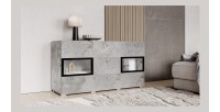 Buffet RAMOS – Grigio effetto cemento e nero – LED multicolori inclusi – 2 porte in vetro + 3 cassetti