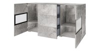 Buffet RAMOS – Gris effet béton et noir – LED multicolores incluses – 2 portes vitrées + 3 tiroirs