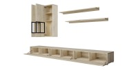Set mobili da soggiorno RAMOS – Colori rovere e nero – Mobile TV, vetrine, scaffali – Senza LED