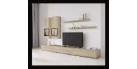 Ensemble meubles de salon RAMOS – Coloris chêne et noir – Meuble TV, vitrines, étagères – Sans LED
