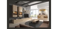 Set mobili da soggiorno RAMOS – Colori rovere e nero – Mobile TV, vetrine, scaffali – Senza LED
