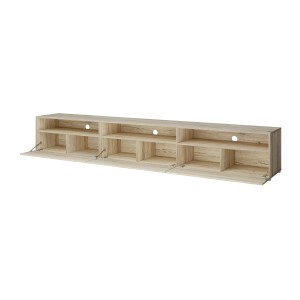 Meuble TV XL RAMOS – 270 cm – Chêne – 3 portes abattantes et 3 niches – À poser ou à suspendre