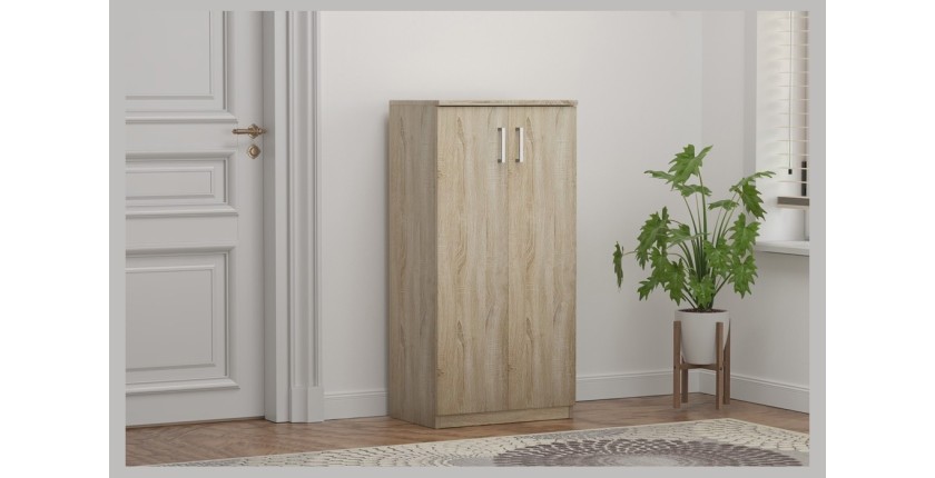 Meuble à chaussures MUNDA – 2 portes – Coloris chêne sonoma – Rangement compact et style contemporain