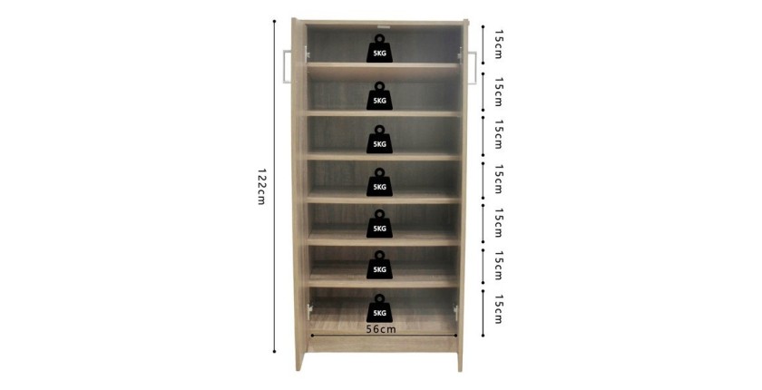 Meuble à chaussures MUNDA – 2 portes – Coloris chêne sonoma – Rangement compact et style contemporain