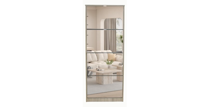 Meuble à chaussures MEXICO – 4 tiroirs avec miroirs – Coloris chêne sonoma – Rangement vertical contemporain