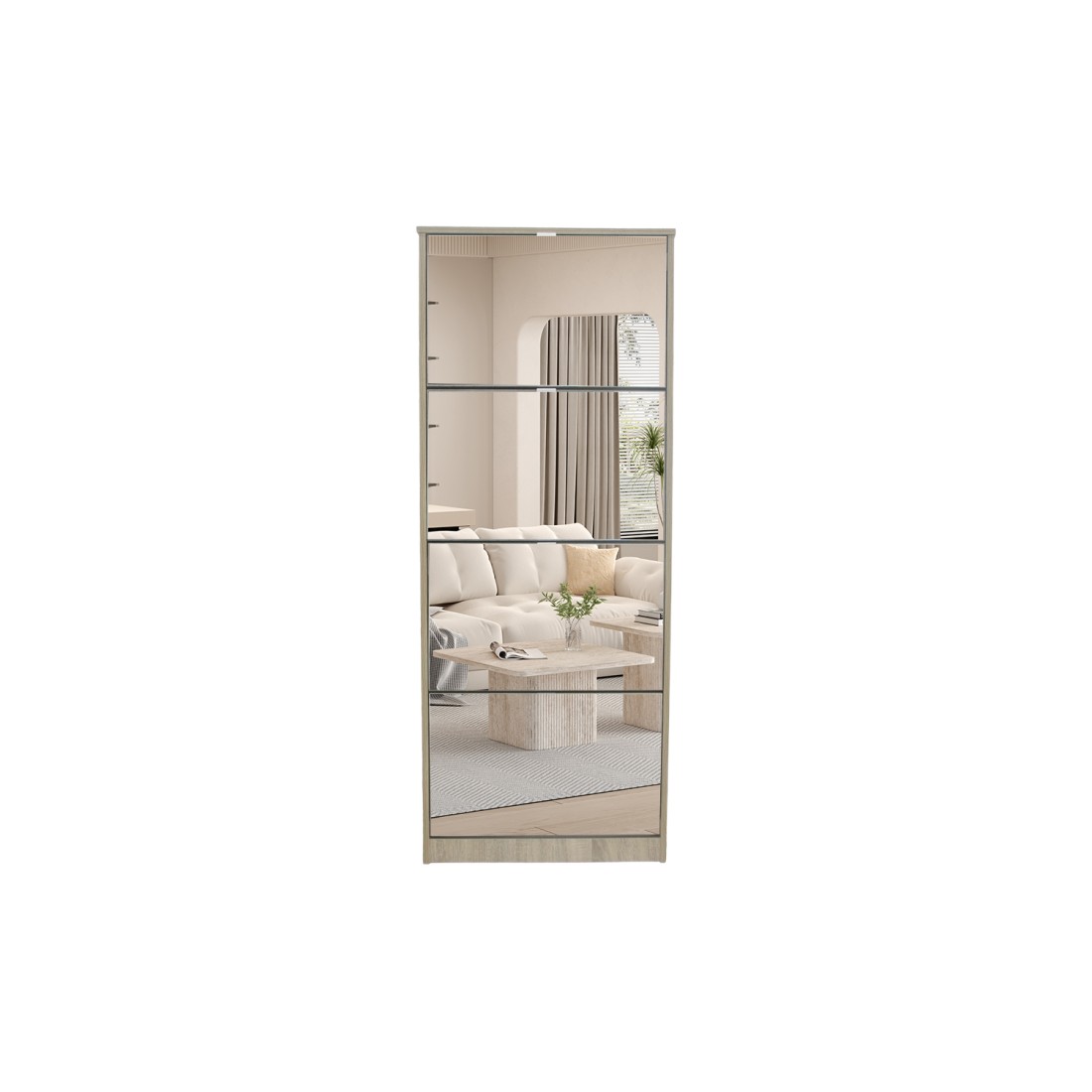 Meuble à chaussures MEXICO – 4 tiroirs avec miroirs – Coloris chêne sonoma – Rangement vertical contemporain