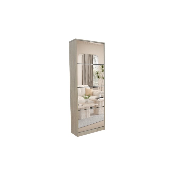 Mobile per scarpe MEXICO – 4 cassetti con specchi – Colore rovere sonoma – Organizzazione verticale contemporanea