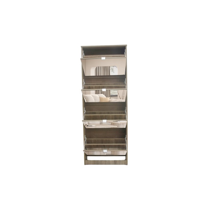 Mobile per scarpe MEXICO – 4 cassetti con specchi – Colore rovere sonoma – Organizzazione verticale contemporanea