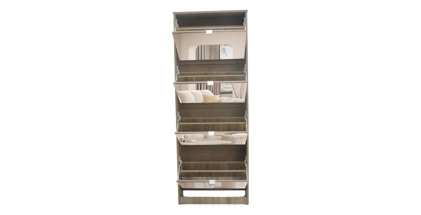Meuble à chaussures MEXICO – 4 tiroirs avec miroirs – Coloris chêne sonoma – Rangement vertical contemporain