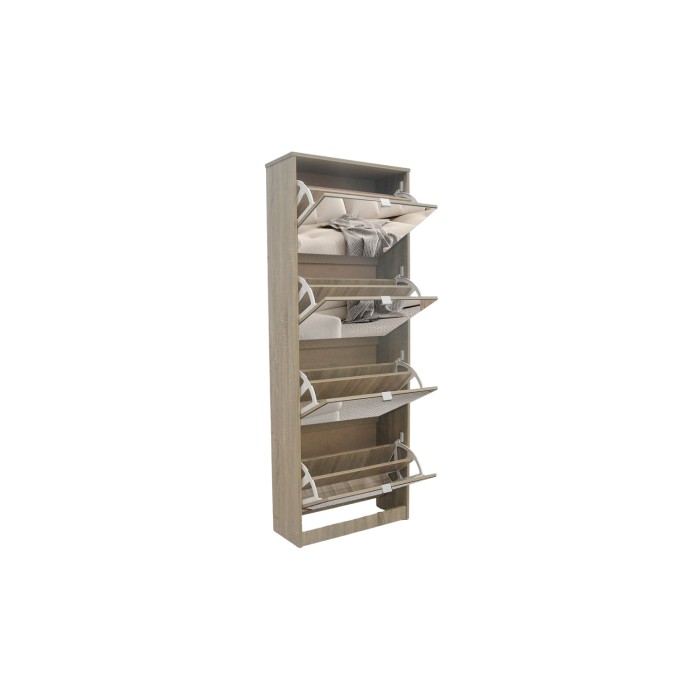 Mobile per scarpe MEXICO – 4 cassetti con specchi – Colore rovere sonoma – Organizzazione verticale contemporanea