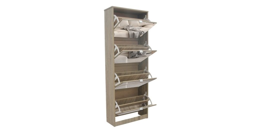 Meuble à chaussures MEXICO – 4 tiroirs avec miroirs – Coloris chêne sonoma – Rangement vertical contemporain