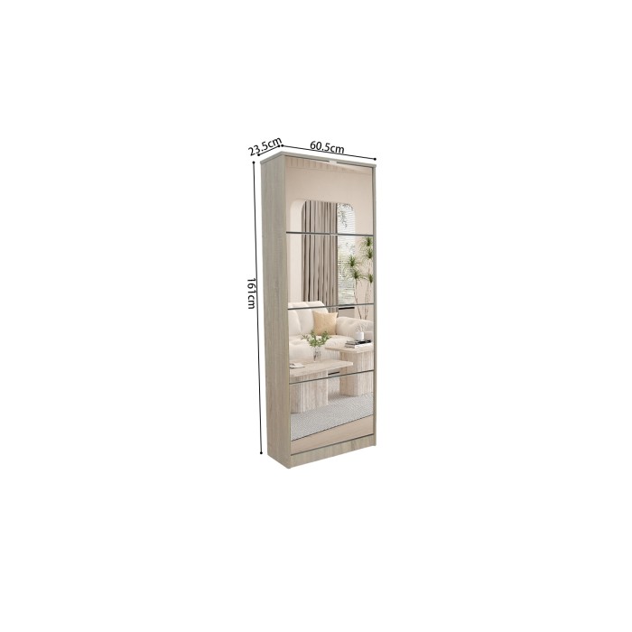 Mobile per scarpe MEXICO – 4 cassetti con specchi – Colore rovere sonoma – Organizzazione verticale contemporanea