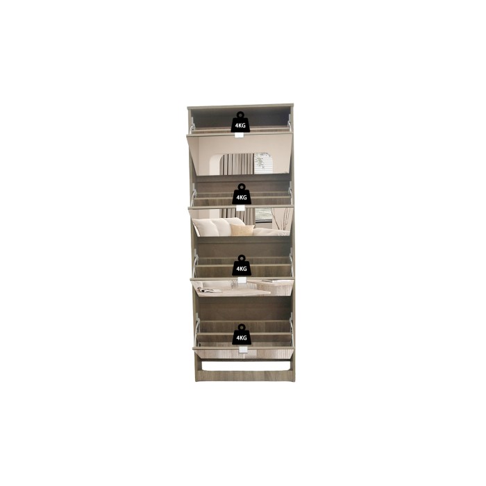 Mobile per scarpe MEXICO – 4 cassetti con specchi – Colore rovere sonoma – Organizzazione verticale contemporanea
