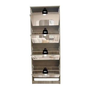 Meuble à chaussures MEXICO – 4 tiroirs avec miroirs – Coloris chêne sonoma – Rangement vertical contemporain